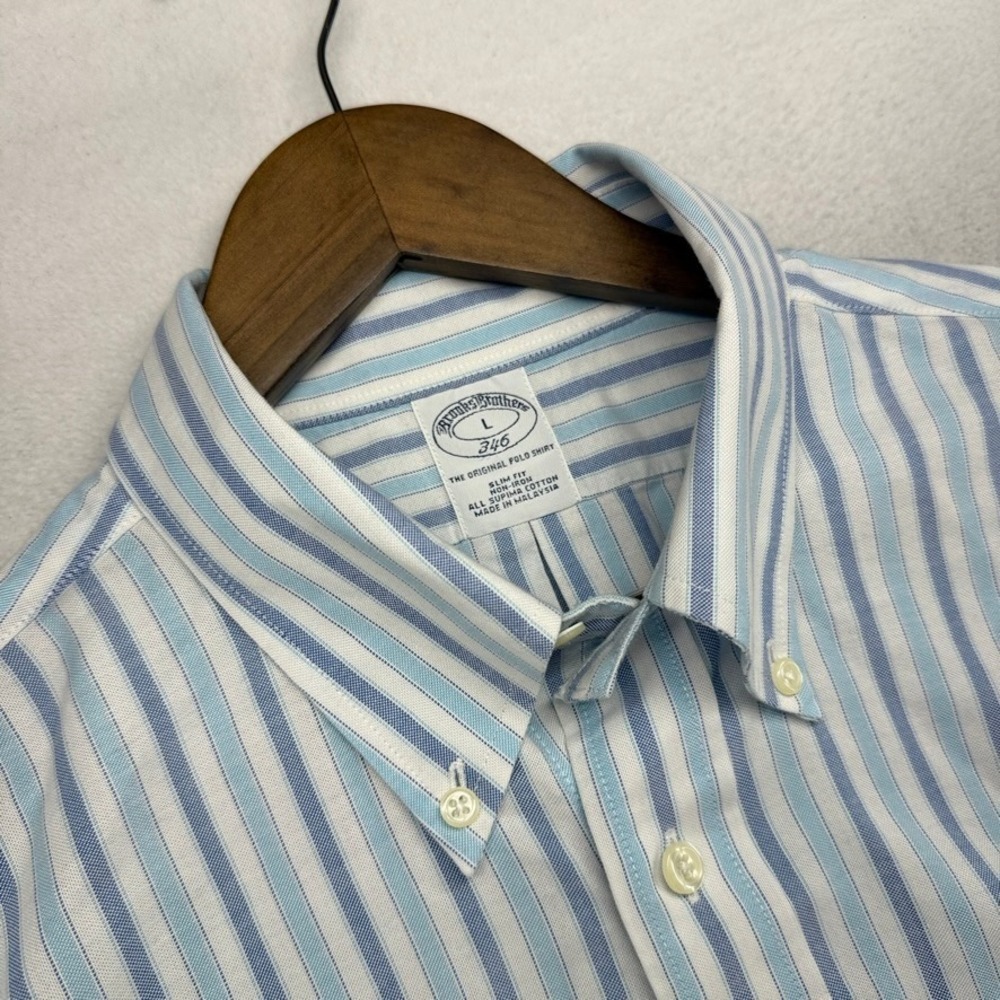 Brooks Brothers Oxford Shirt mens Large Blue White Thick OCBD Striped 346 Preppy